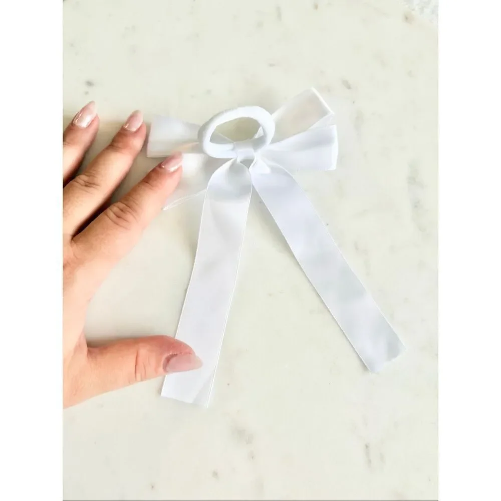 White Satin Ribbon Bow Hair Tie / Coquette Minimalist Accessory